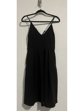 Elia Cher Women's Size 8-10 Black V-neck Thin Strap Midi Dress